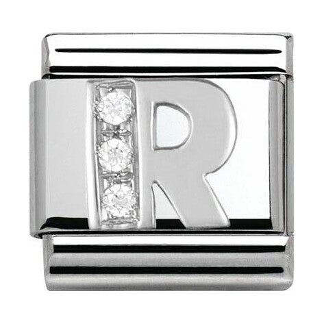 Composable Classic Link Letter R in Silver and Stones