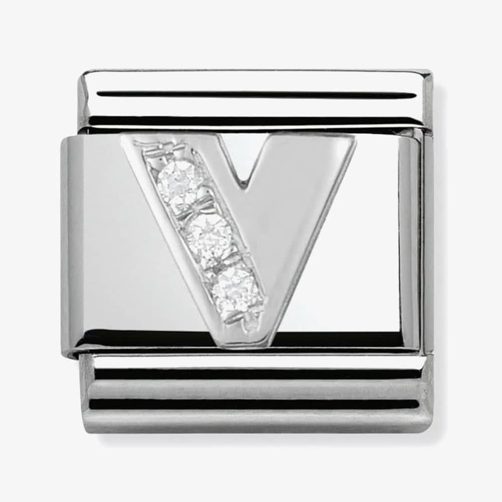 Composable Classic Link Letter V in Silver and Stones