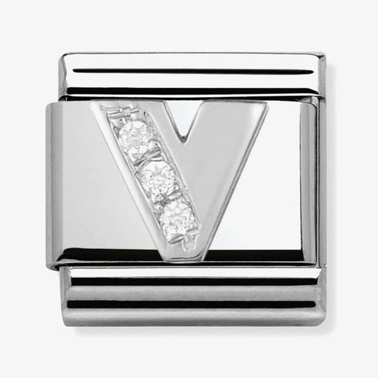 Composable Classic Link Letter V in Silver and Stones