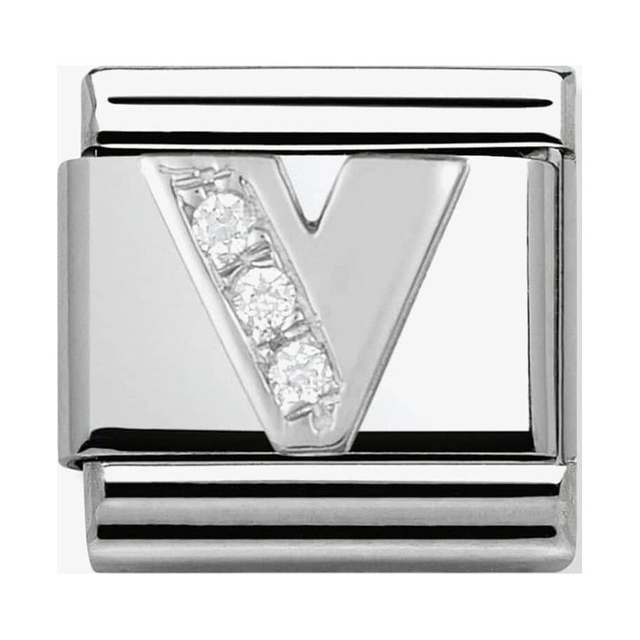 Composable Classic Link Letter V in Silver and Stones