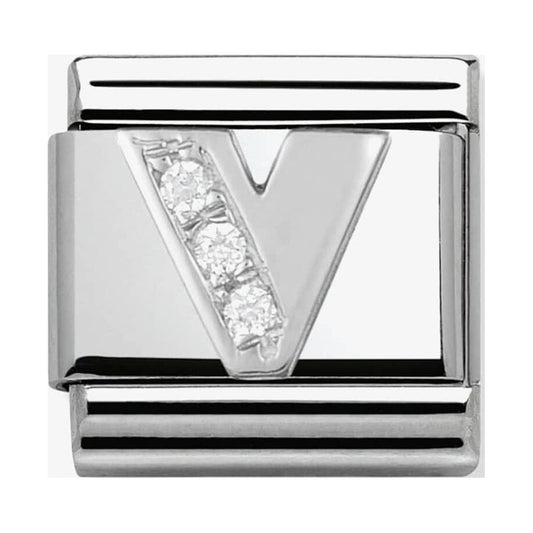 Composable Classic Link Letter V in Silver and Stones