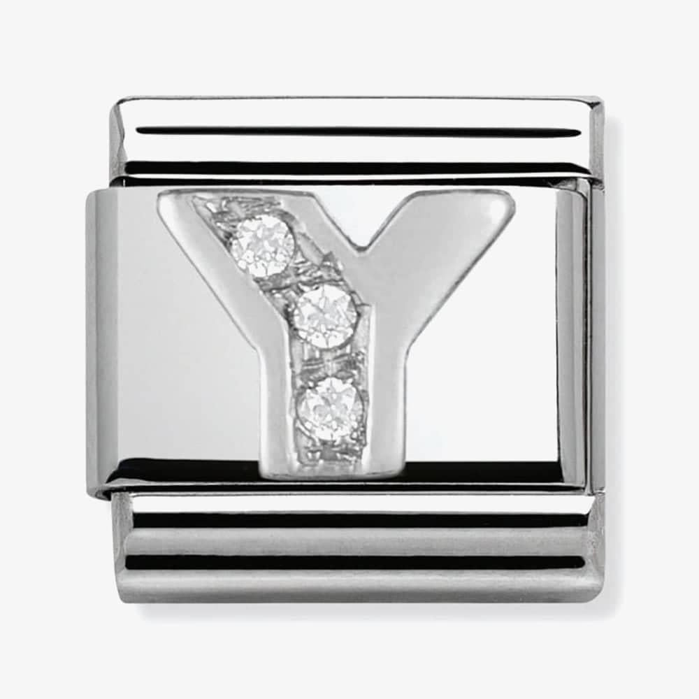 Composable Classic Link Letter Y in Silver and Stones