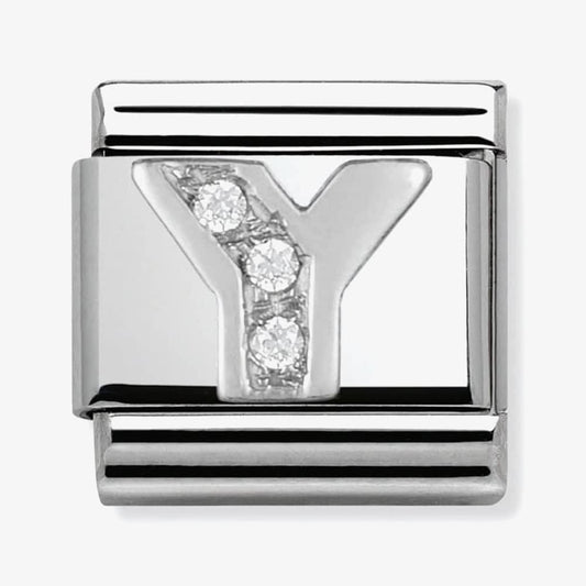 Composable Classic Link Letter Y in Silver and Stones