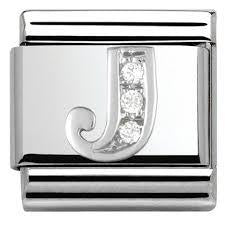 Composable Classic Link Letter J in Silver and Stones