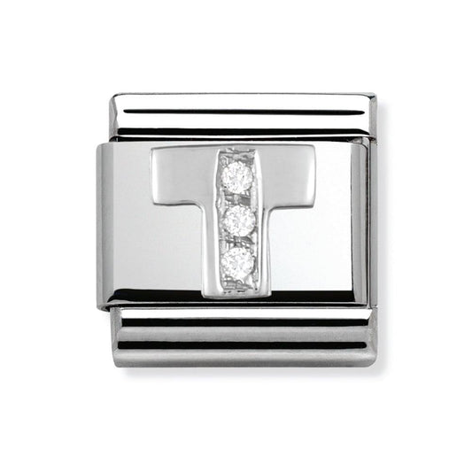 Composable Classic Link Letter T in Silver and Stones