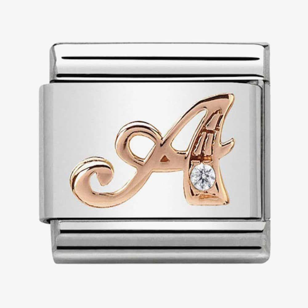 Composable Classic Link Letter A in Rose Gold and Cubic Zirconia