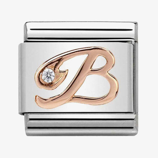 Composable Classic Link Letter B in Rose Gold and Cubic Zirconia