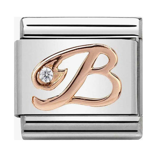 Composable Classic Link Letter B in Rose Gold and Cubic Zirconia