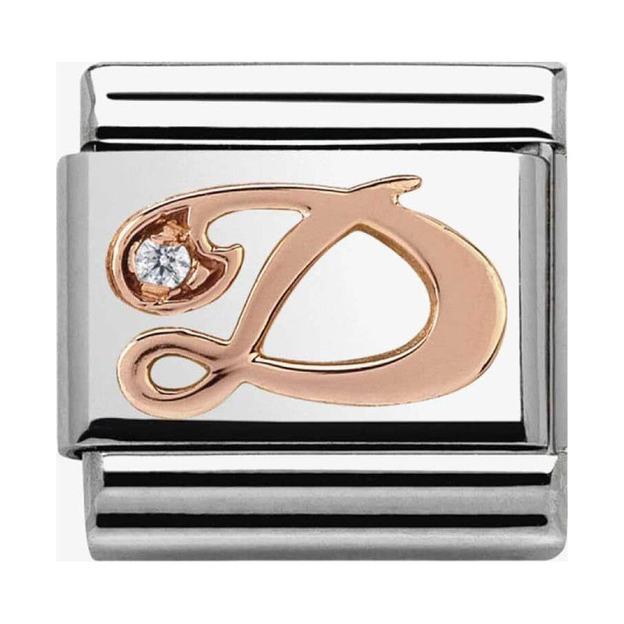 Composable Classic Link Letter D in Rose Gold and Cubic Zirconia