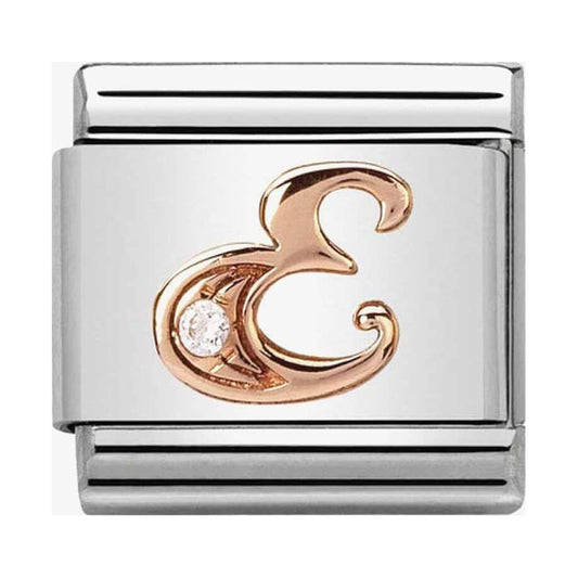 Composable Classic Link Letter E in Rose Gold and Cubic Zirconia