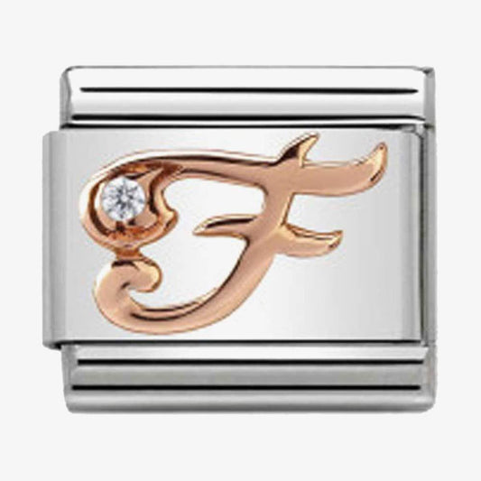 Composable Classic Link Letter F in Rose Gold and Cubic Zirconia