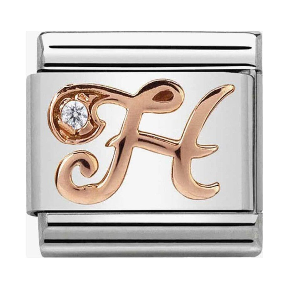 Composable Classic Link Letter H in Rose Gold and Cubic Zirconia