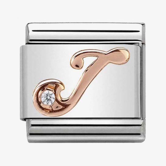 Composable Classic Link Letter J in Rose Gold and Cubic Zirconia