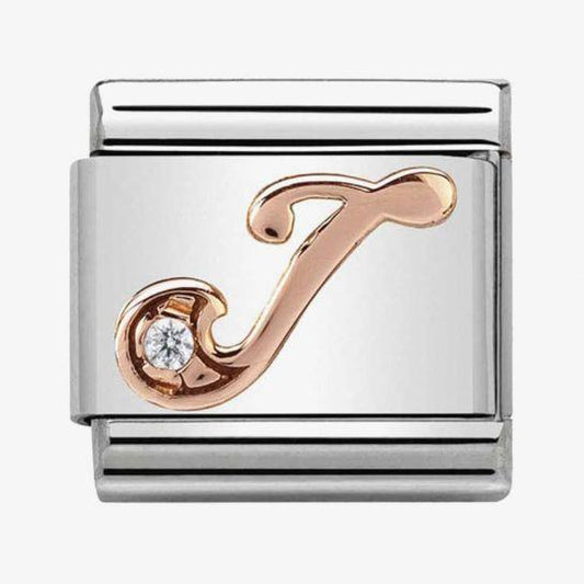 Composable Classic Link Letter J in Rose Gold and Cubic Zirconia