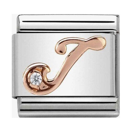 Composable Classic Link Letter J in Rose Gold and Cubic Zirconia