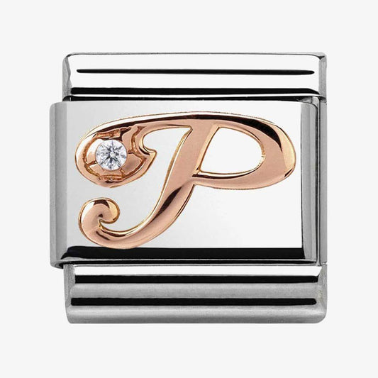 Composable Classic Link Letter P in Rose Gold and Cubic Zirconia