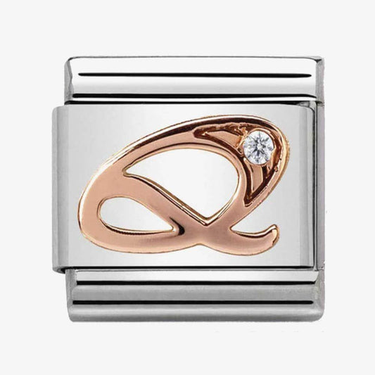 Composable Classic Link Letter Q in Rose Gold and Cubic Zirconia