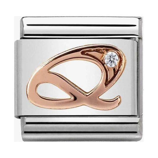 Composable Classic Link Letter Q in Rose Gold and Cubic Zirconia