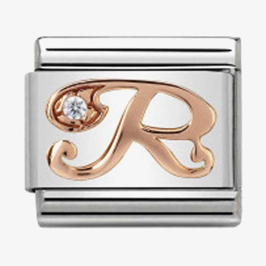 Composable Classic Link Letter R in Rose Gold and Cubic Zirconia