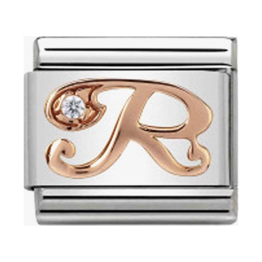 Composable Classic Link Letter R in Rose Gold and Cubic Zirconia