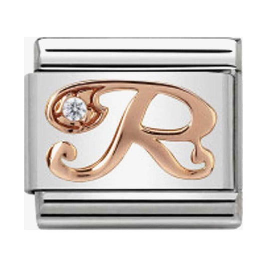 Composable Classic Link Letter R in Rose Gold and Cubic Zirconia