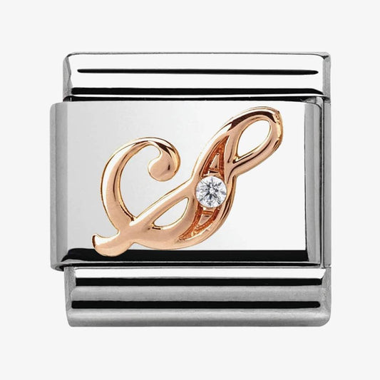 Composable Classic Link Letter S in Rose Gold and Cubic Zirconia