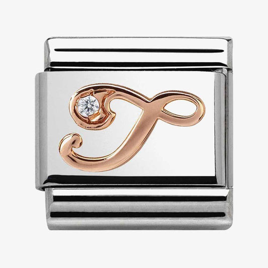 Composable Classic Link Letter T in Rose Gold and Cubic Zirconia