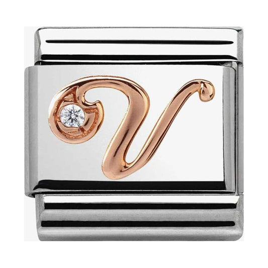 Composable Classic Link Letter V in Rose Gold and Cubic Zirconia