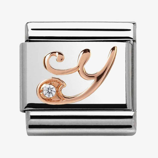 Composable Classic Link Letter Y in Rose Gold and Cubic Zirconia