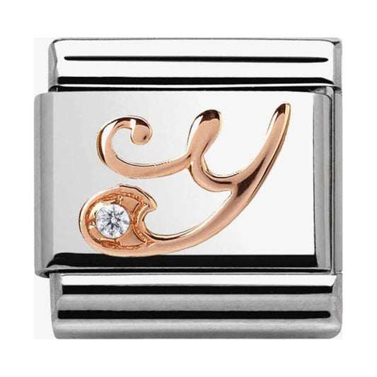 Composable Classic Link Letter Y in Rose Gold and Cubic Zirconia