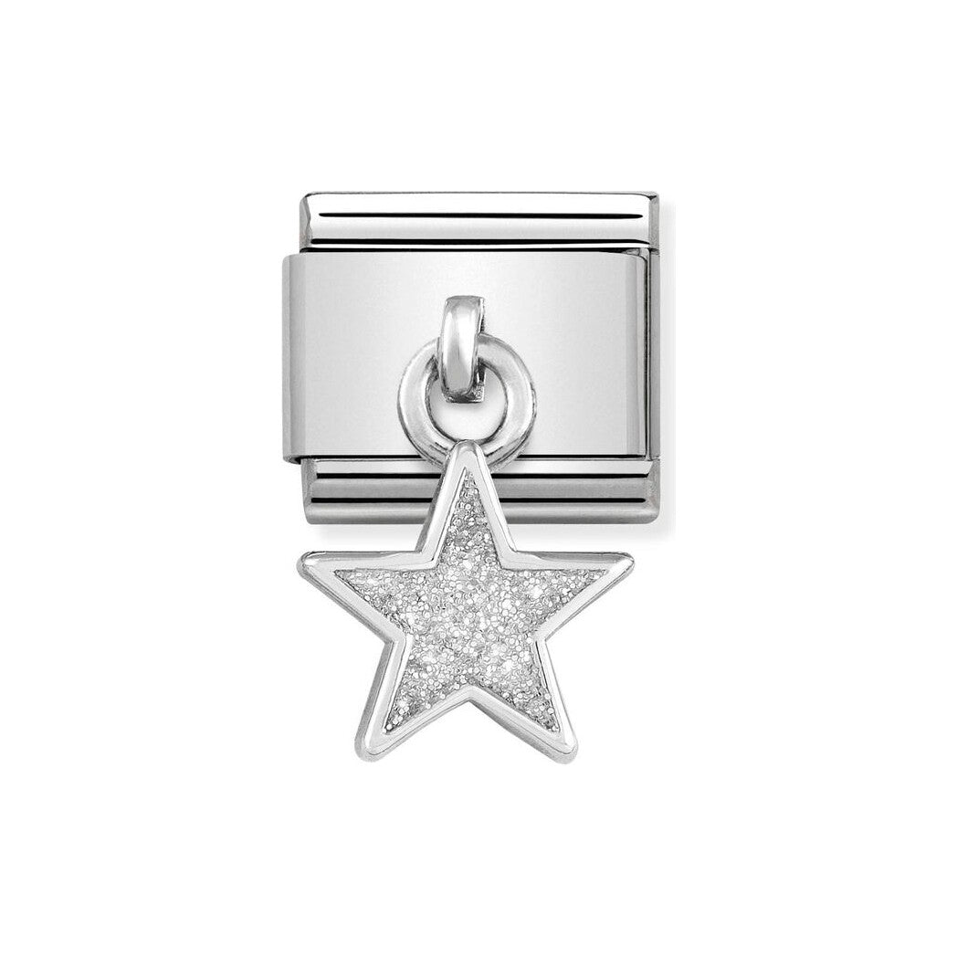 CLASSIC Silvershine White Glitter Star Drop Charm