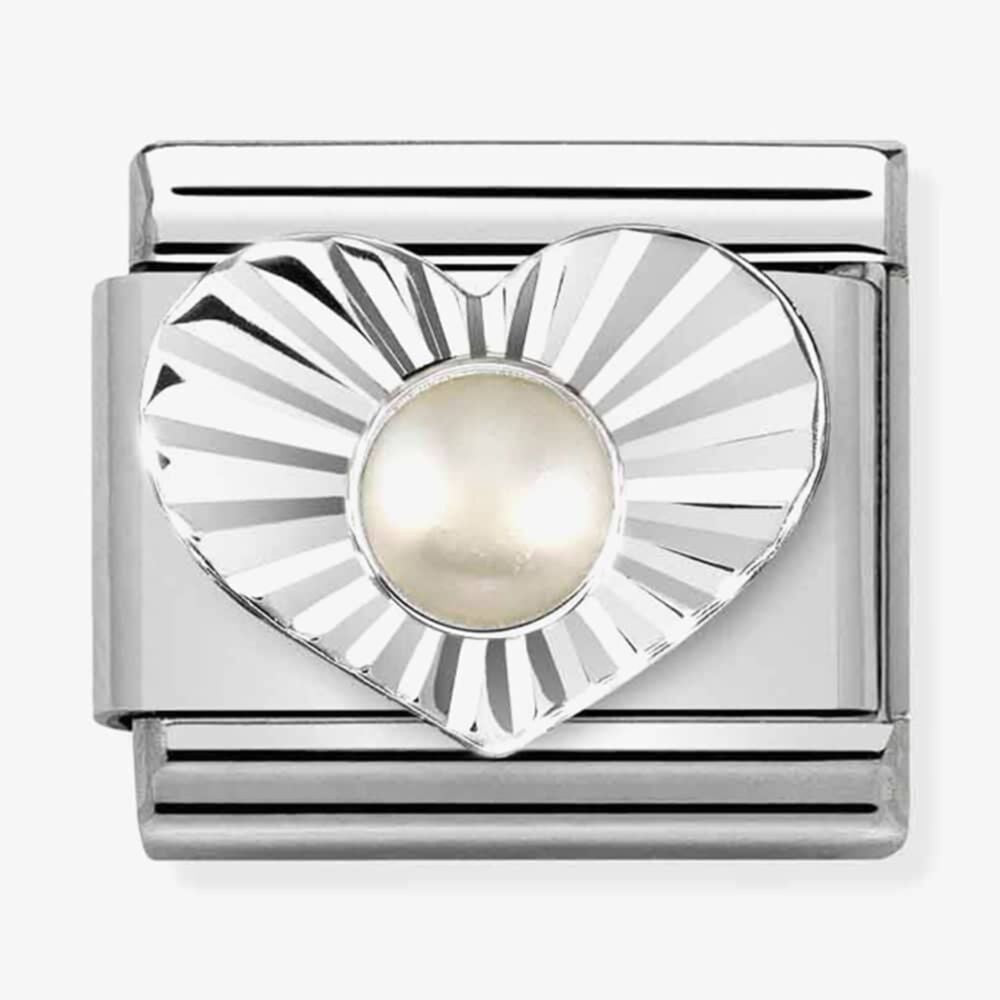 CLASSIC Composable White Pearl Heart Fluted Bezel Charm