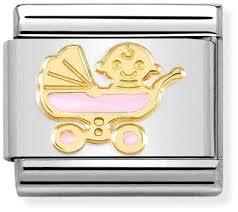 Nomination Classic Gold  Pink Baby Pram Charm