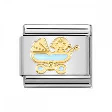 Nomination CLASSIC Gold Blue Baby Pram Charm
