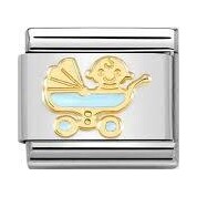 Nomination CLASSIC Gold Blue Baby Pram Charm