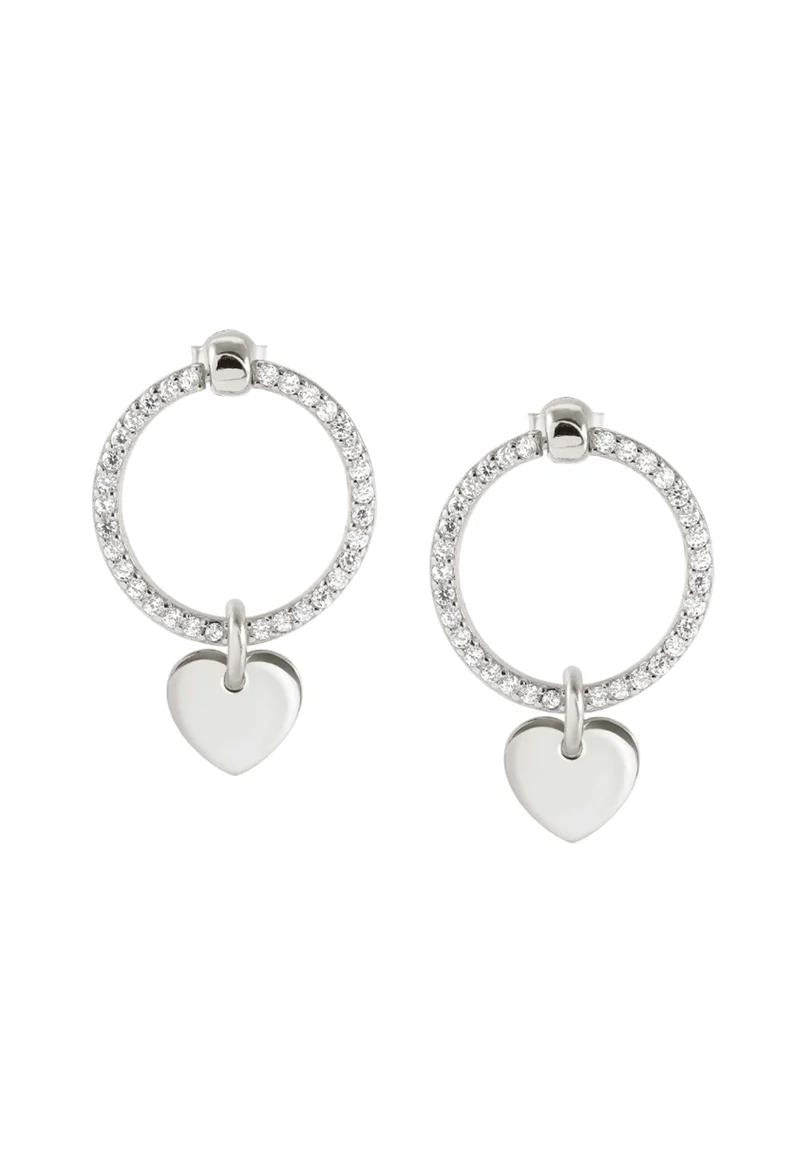 Chic & Charm CZ Circle With Heart Earrings Silver
