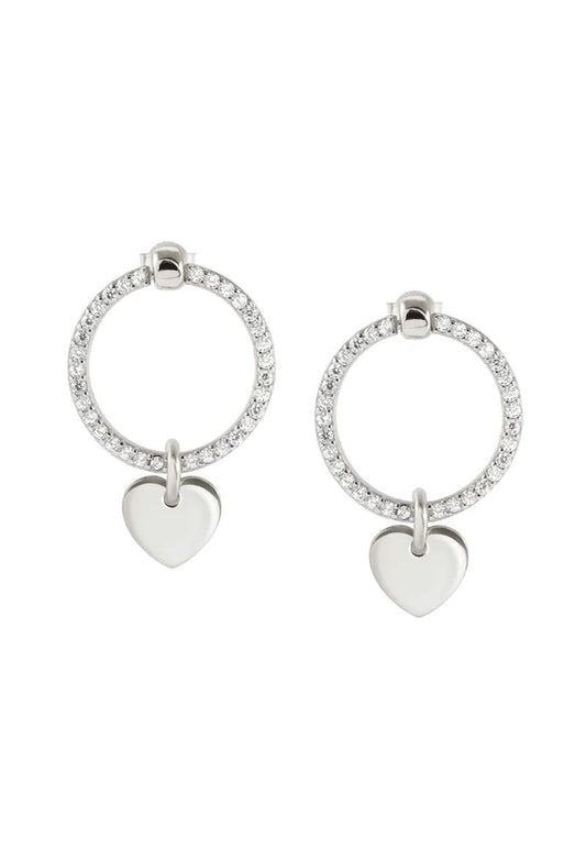 Chic & Charm CZ Circle With Heart Earrings Silver