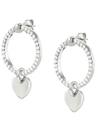 Chic & Charm CZ Circle With Heart Earrings Silver