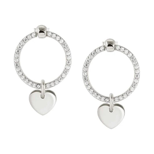 Chic & Charm CZ Circle With Heart Earrings Silver