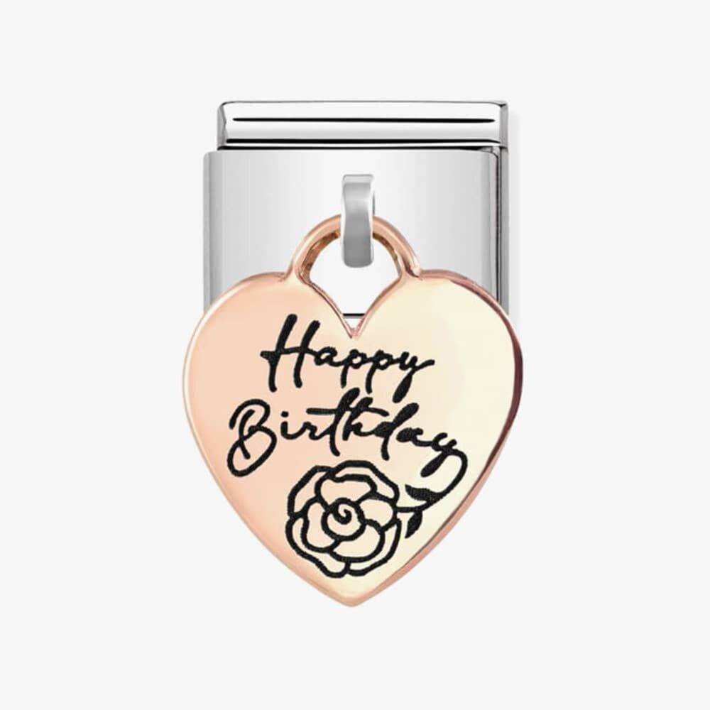 CLASSIC Composable Rose Gold Happy Birthday Heart Pendant Charm