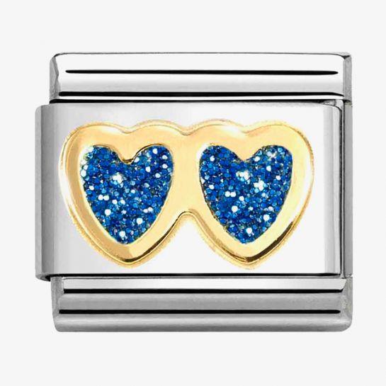 Composable Classic Link, Double Heart, Blue Glitter