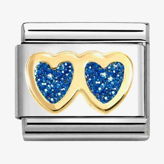 Composable Classic Link, Double Heart, Blue Glitter