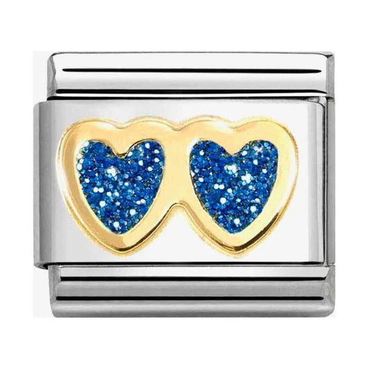 Composable Classic Link, Double Heart, Blue Glitter