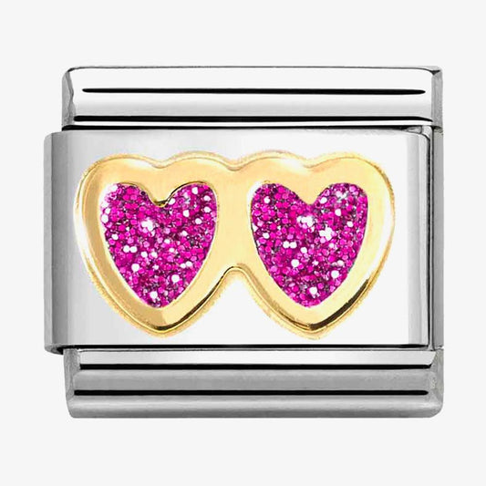 Composable Classic Link, Double Heart, Fucsia Glitter