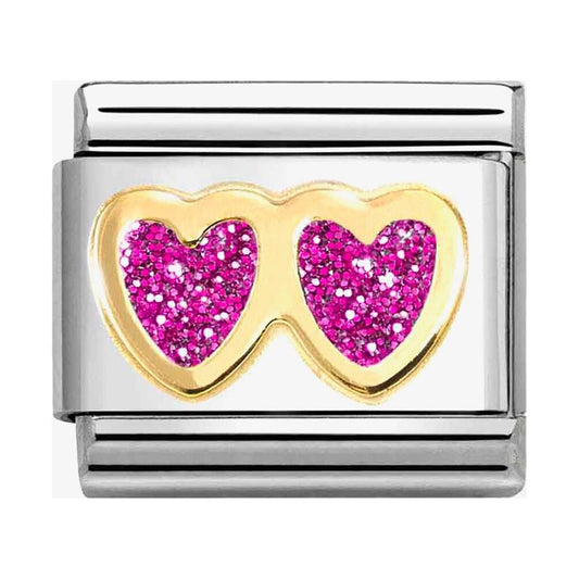 Composable Classic Link, Double Heart, Fucsia Glitter
