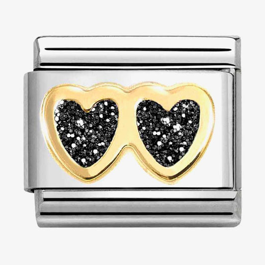 Composable Classic Link, Double Heart, Black Glitter