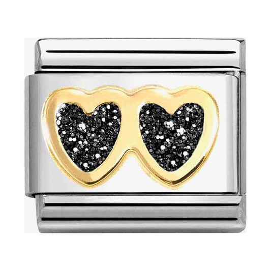 Composable Classic Link, Double Heart, Black Glitter
