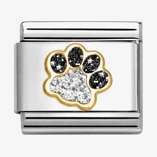 Composable Classic Link, Paw Print, Black & Silver Glitter