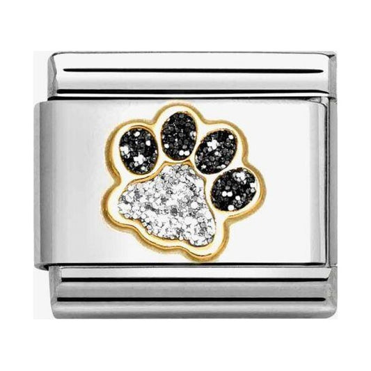 Composable Classic Link, Paw Print, Black & Silver Glitter