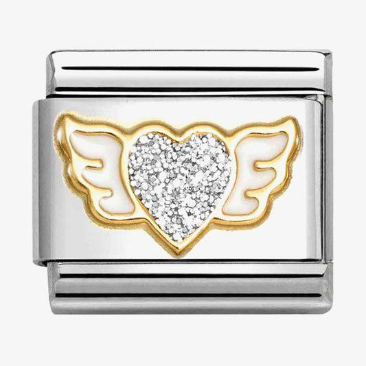 Composable Classic Link, Heart with wings, Silver Glitter